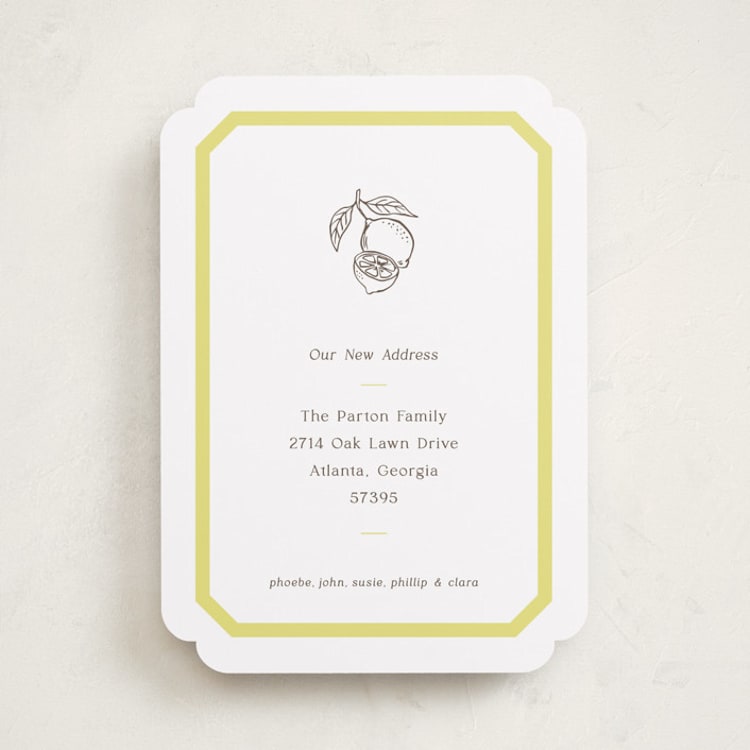 "Citrus" - Moving Announcements in Limone by Megan Davis - Front
