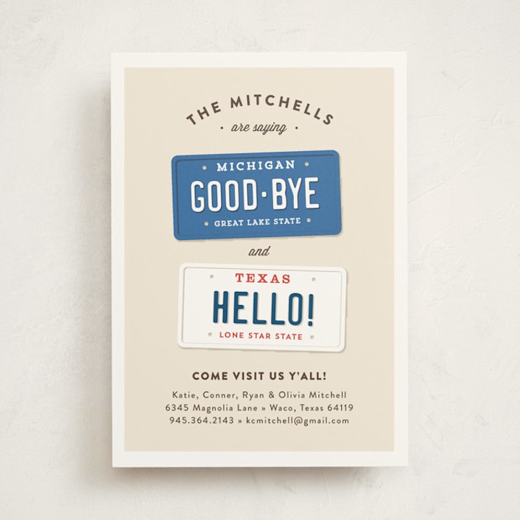 "New Plates" - Moving Announcements in Cobalt by Jennifer Wick - Front