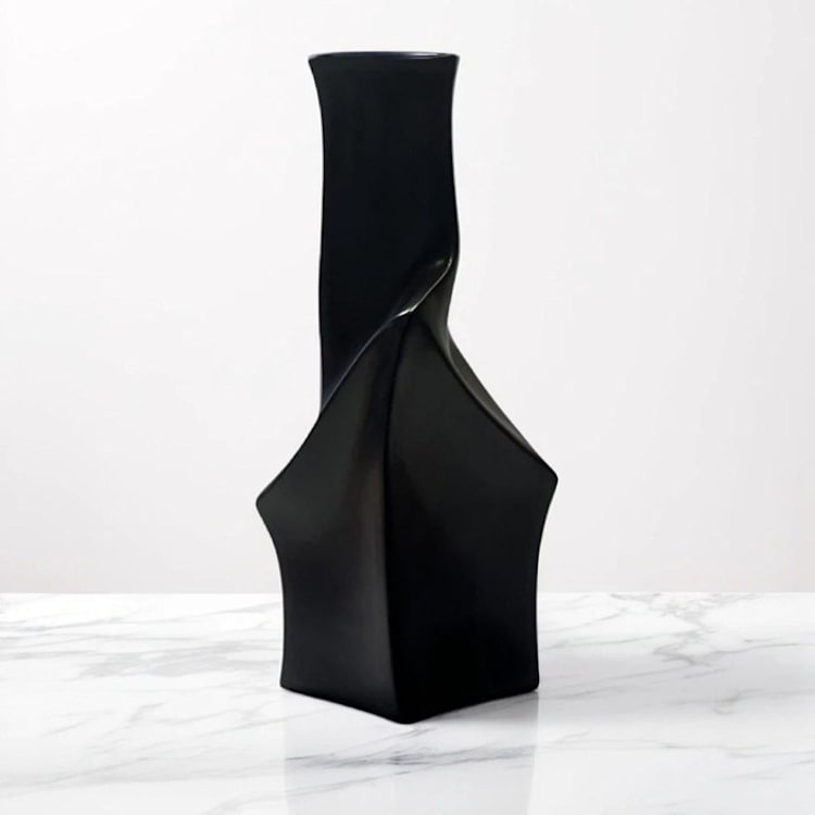 "Ceramic Decorative Sculptural Vase - Matt Black Geo Twist" - Vases in black by DinaDecor