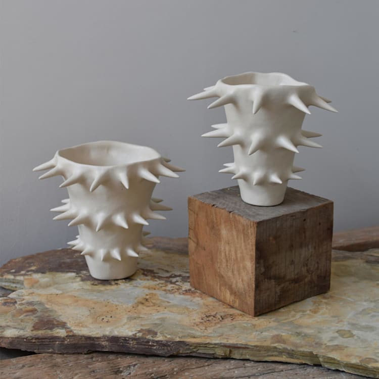 "Handmade Spikes White Ceramic Flower Vase V" - Vases in beige by OWO Cerámica