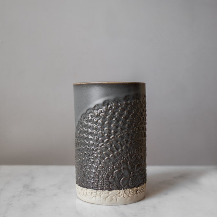 "Lace Canister Medium - Gunmetal" - Vases in gray by Handmade Studio TN