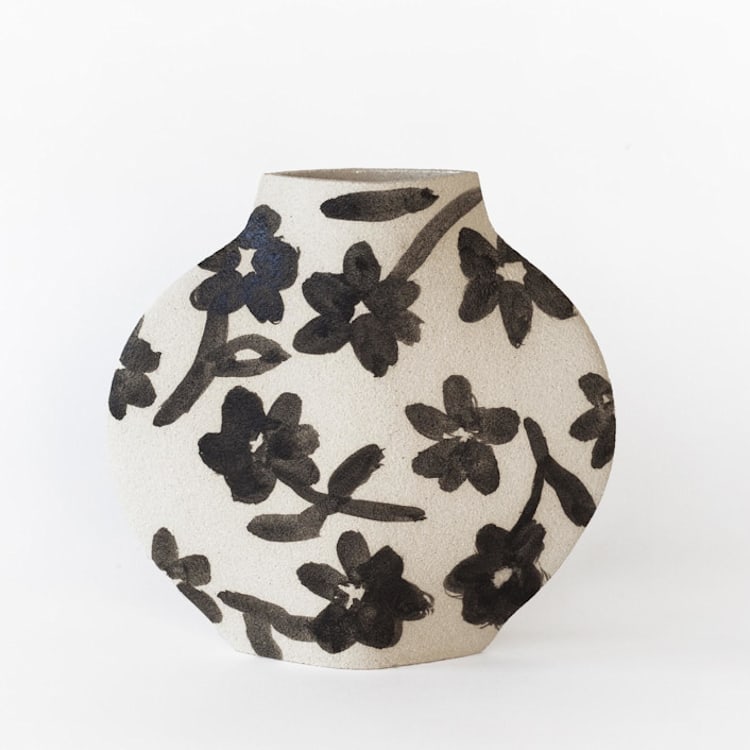 "Ceramic Vase Flowers Pattern" - Vases in beige by Inhee Ma