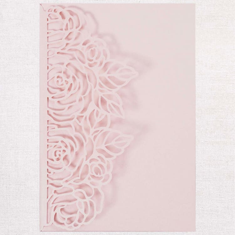"Qty of 50 Custom Blush Shimmer Rose Detailed Wedding Invitation Pocket | Other Color Options Available" - Invitation Pockets in pink by Papel Custom Design