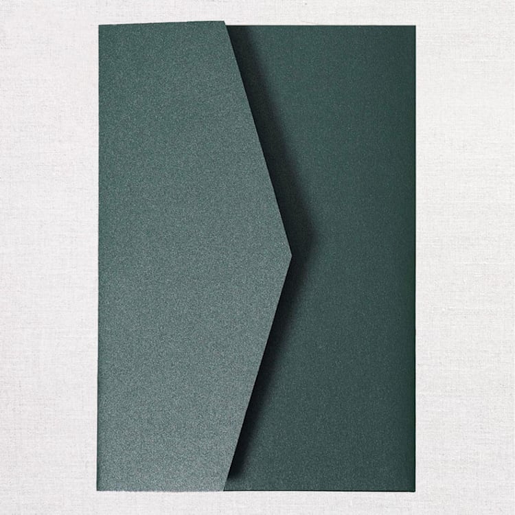 "Qty of 50 Custom Emerald Green Shimmer Simply Elegant Tri-fold Pocket with mailing envelopes" - Invitation Pockets in green by Papel Custom Design