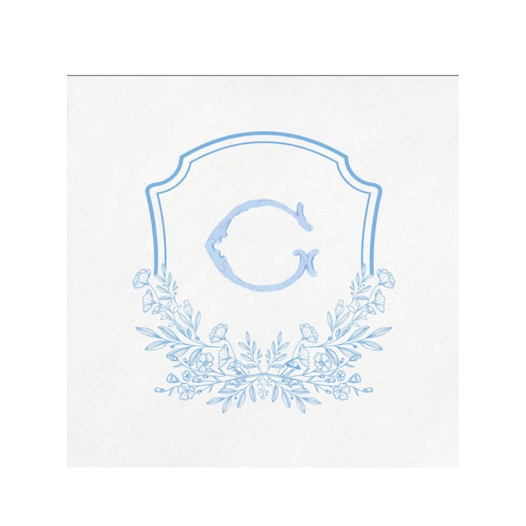 "Custom Blue Floral Monogram Digitally Printed on White Napkin - Pack of 100" - Napkins in white by Papel Custom Design