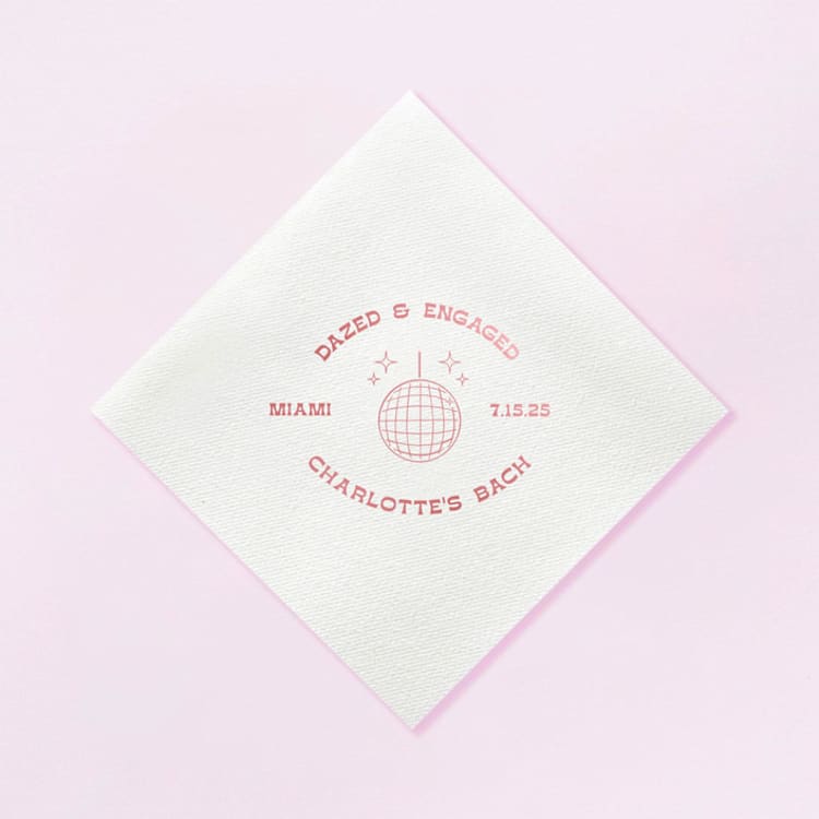 "Custom Dazed And Engaged Bachelorette Disco Ball Napkin, cocktail size, set of 100" - Napkins in white by ForYourParty