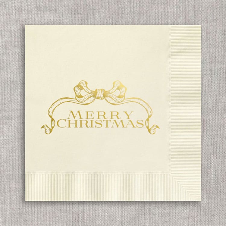 "Merry Christmas foil cocktail napkins - Cream Napkins (Set of 20)" - Napkins in natural by Orchid Studio