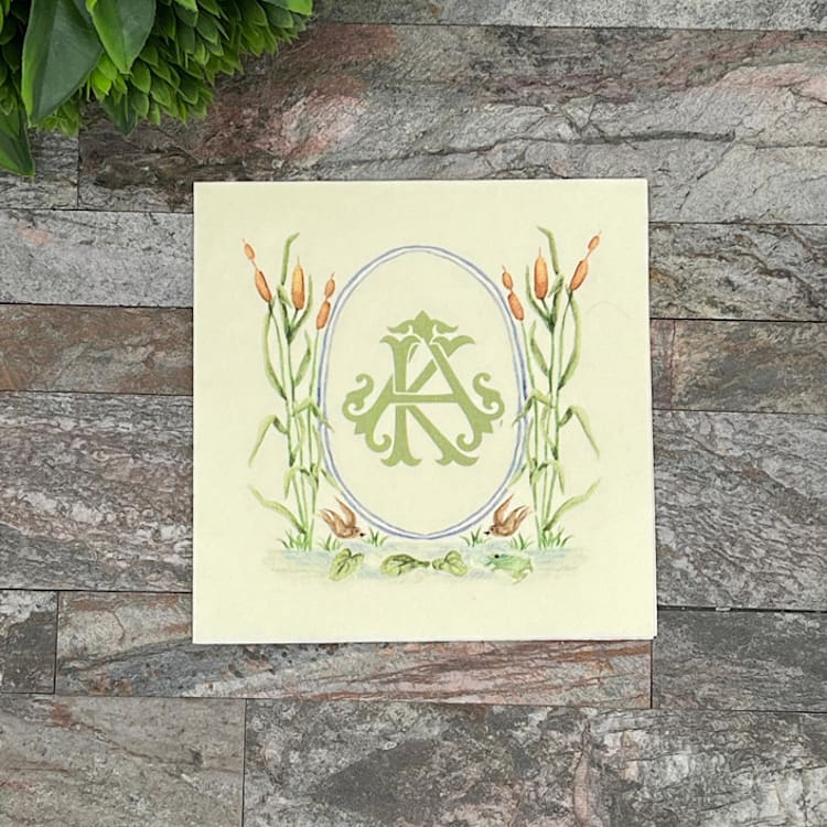 "Cattail Custom Crest Cocktail Napkins- Pack of 100" - Napkins in white by Papel Custom Design