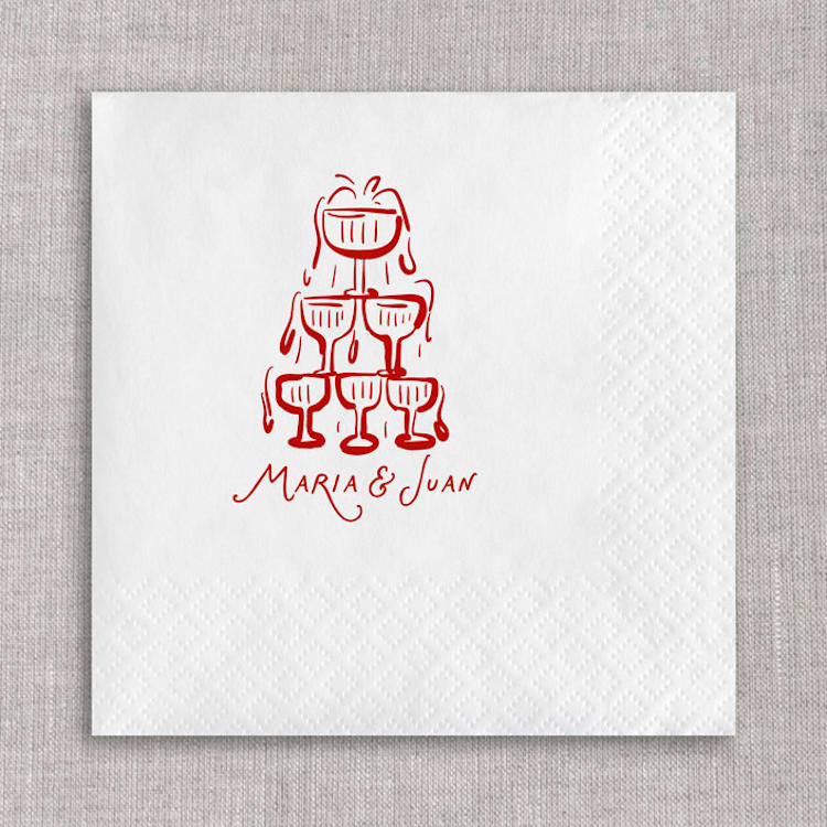 "Customizable champagne tower cocktail napkins - White Napkins (Set of 100)" - Napkins in white by Orchid Studio