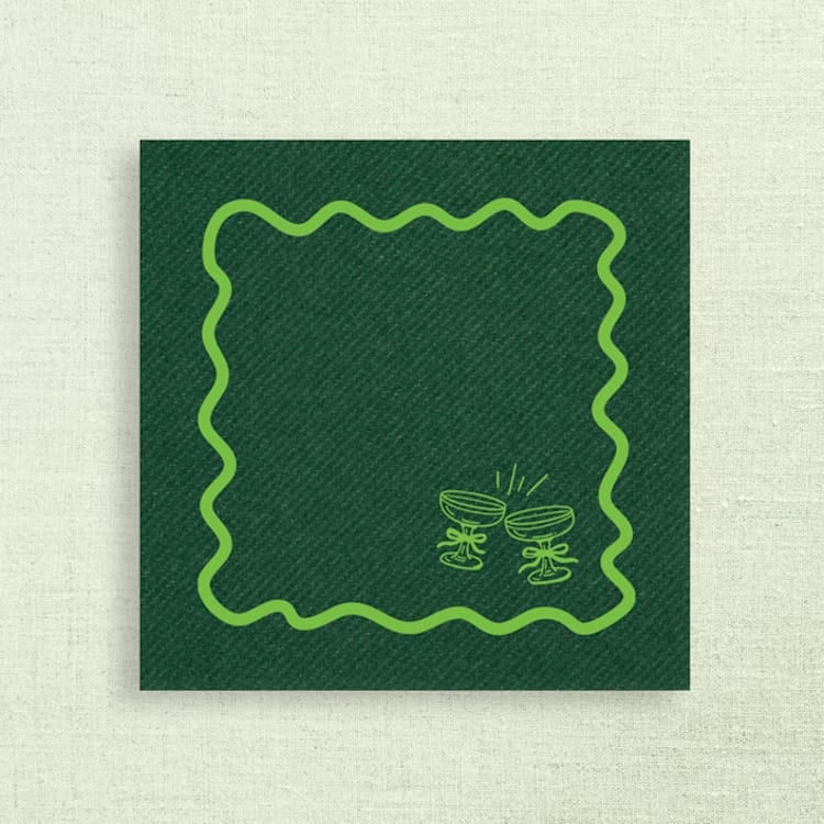 "Clinking Glasses Wavy Border Premium Cocktail Napkins | Pack of 50 premium quality" - Napkins in red by Papel Custom Design