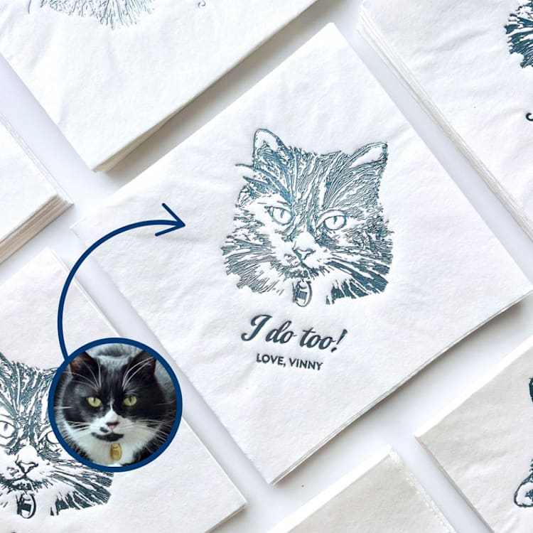 "Personalized Pet Portrait Bar Napkin | Set of 50 | Cat Illustration Cocktail Napkin" - Napkins in white by Alyssa Cook