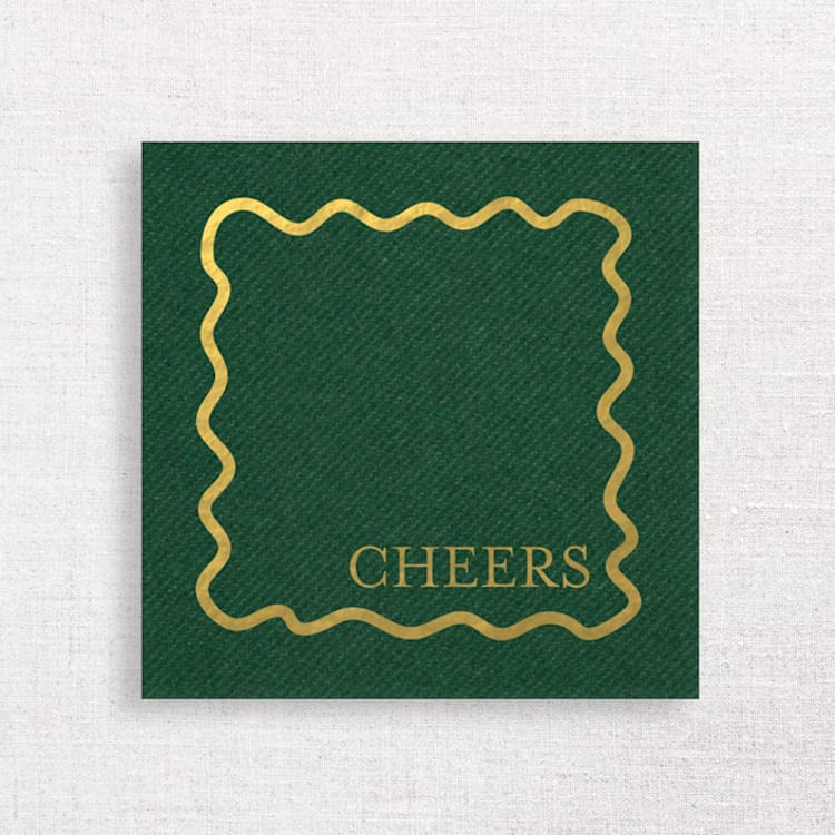 "Cheers Holiday Premium Cocktail Napkins | Pack of 50 premium quality" - Napkins in green by Papel Custom Design