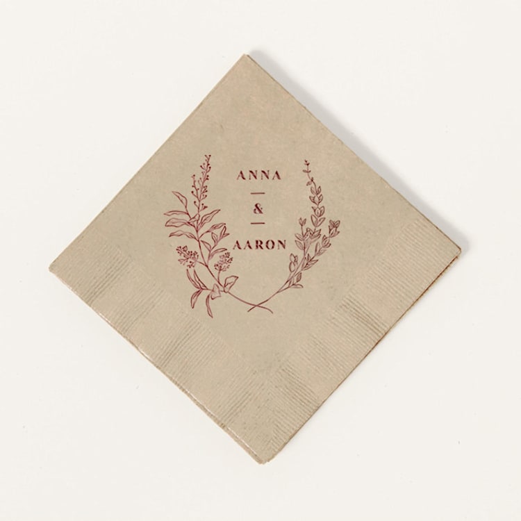 "Floral Names Napkin, cocktail size, set of 100" - Napkins in beige by ForYourParty