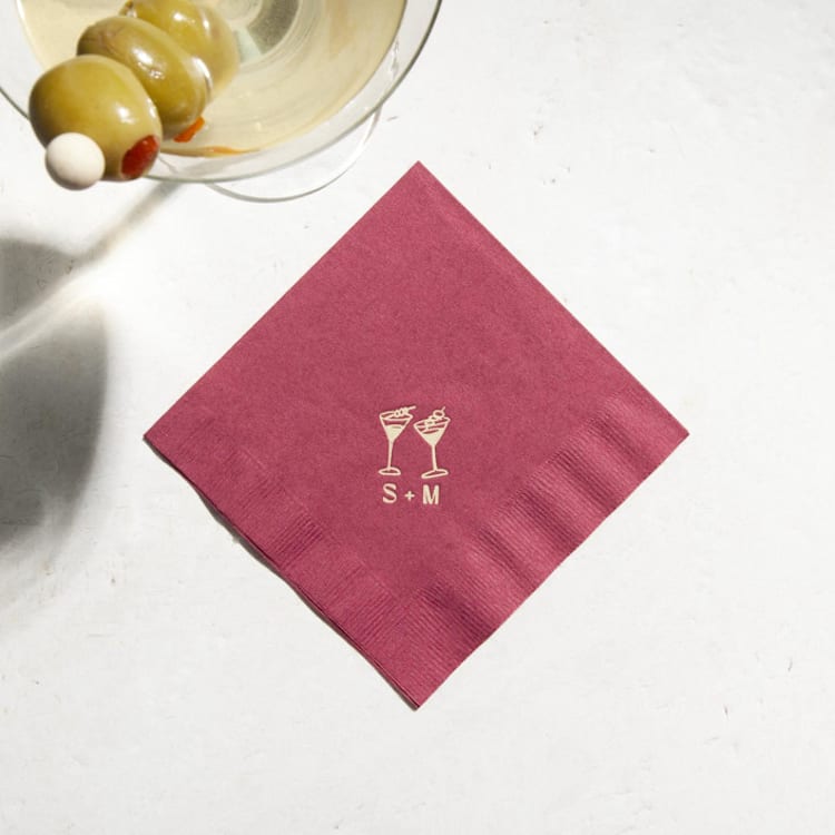 "Minimal Martini Pair Napkin, cocktail size, set of 50" - Napkins in red by ForYourParty