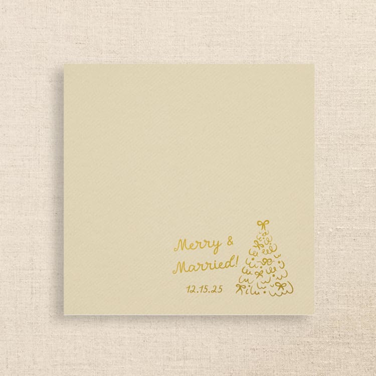 "Merry & Married Champagne Linen-Like Napkin with Holiday Tree Design | Pack of 50" - Napkins in beige by Papel Custom Design