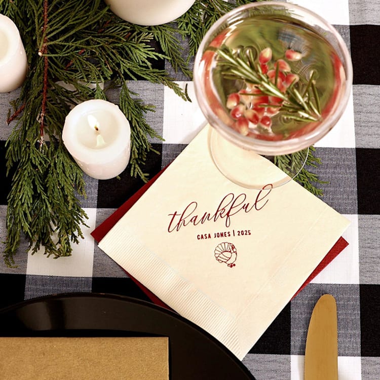 "Thankful Turkey Napkin, cocktail size, set of 100" - Napkins in natural by ForYourParty
