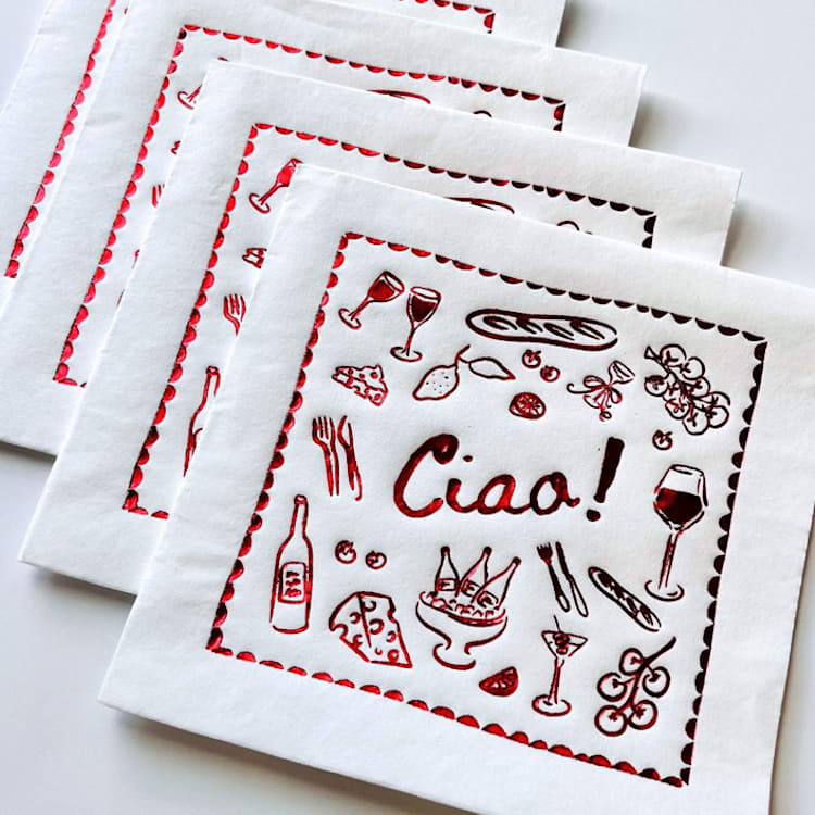 "Italian Party Foil Napkin | Hand Drawn Wedding Napkin | Set of 50" - Napkins in white by Alyssa Cook