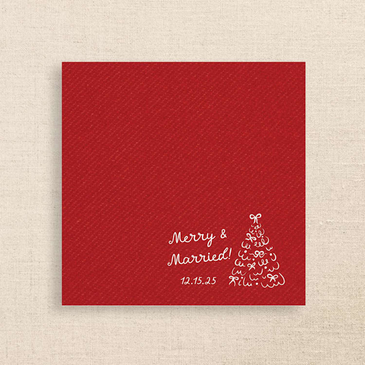 "Merry & Married Red Linen-Like Napkin with Holiday Tree Design | Pack of 50" - Napkins in red by Papel Custom Design