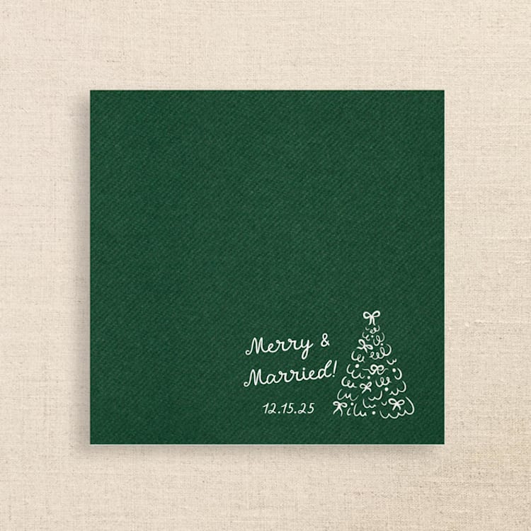"Merry & Married Green Linen-Like Napkin with Holiday Tree Design | Pack of 50" - Napkins in green by Papel Custom Design