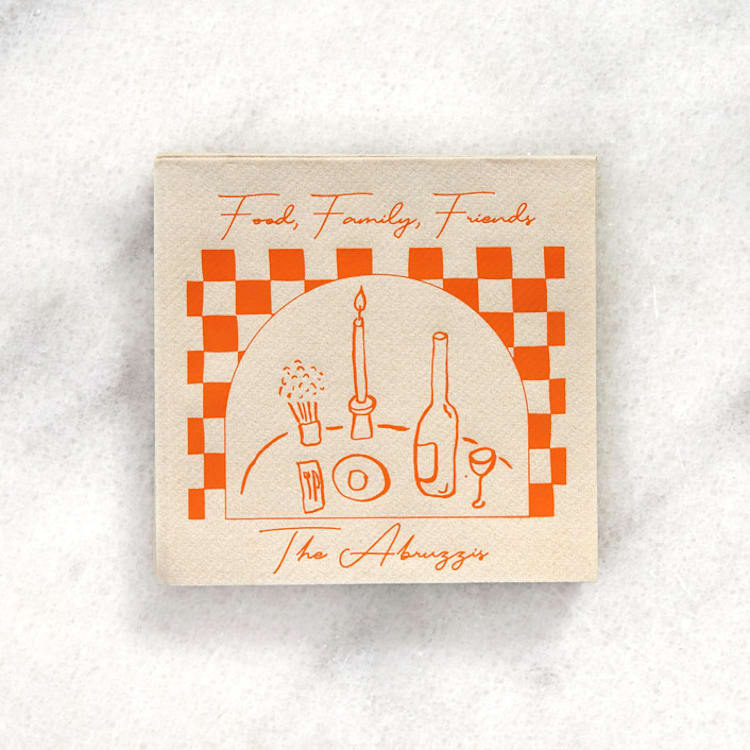 "Food, Family, Friends Checkered Napkin, Cocktail Size, Set Of 50" - Napkins in gray by ForYourParty