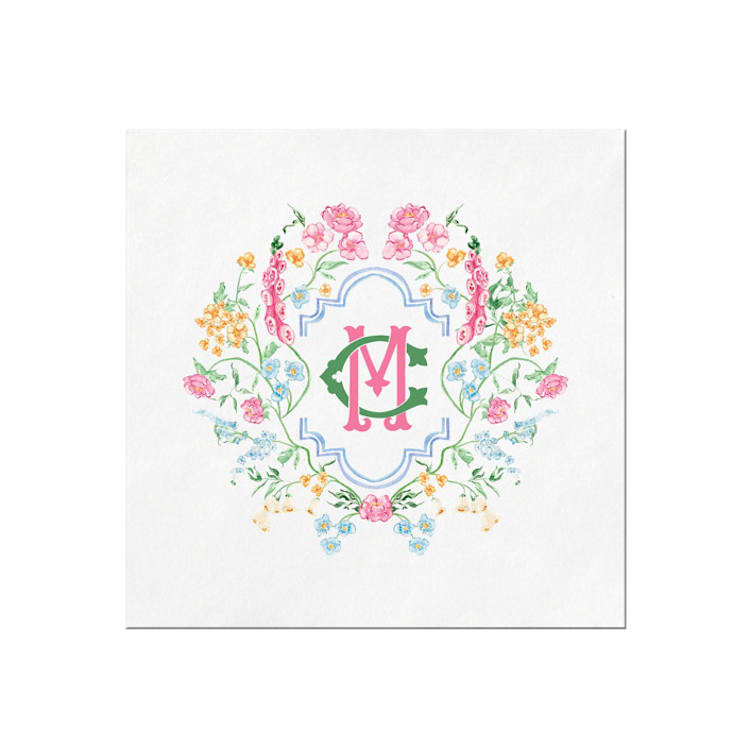 "Bright Spring Floral Monogrammed Napkin - Pack of 100" - Napkins in multicolorassorted-colors by Papel Custom Design