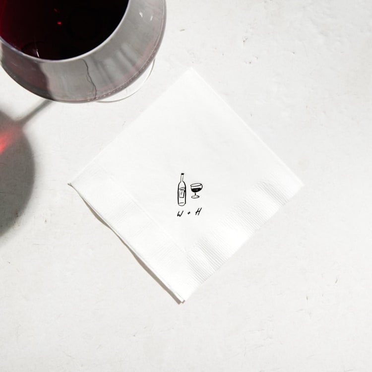 "Vino Duo Sketch Napkin, cocktail size, set of 50" - Napkins in white by ForYourParty