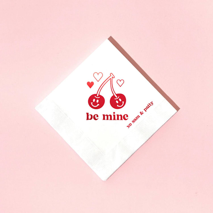 "Valentine's Cherry Napkin, cocktail size, set of 50" - Napkins in white by ForYourParty