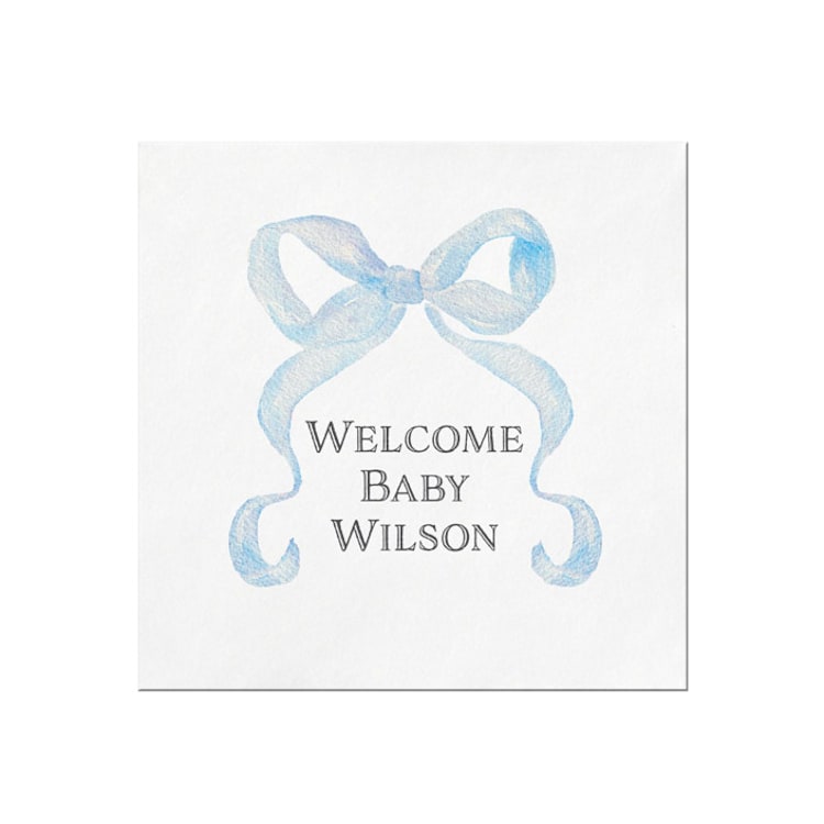 "Blue Bow Personalized Baby Shower Napkins" - Napkins in white by Papel Custom Design