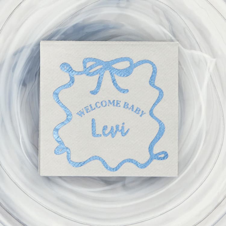 "Ribbon Frame Welcome Baby Napkin, cocktail size, set of 50" - Napkins in gray by ForYourParty