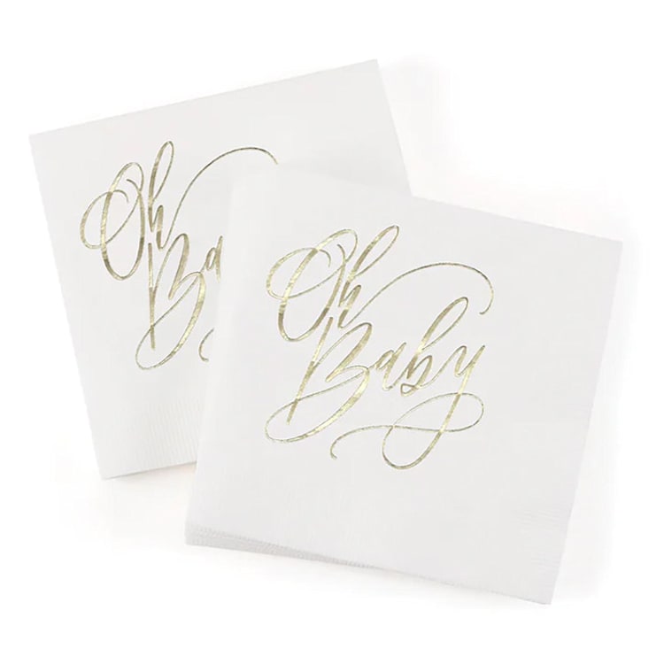 "Oh Baby Gender Neutral Baby Shower Napkins" - Napkins in white by Papel Custom Design
