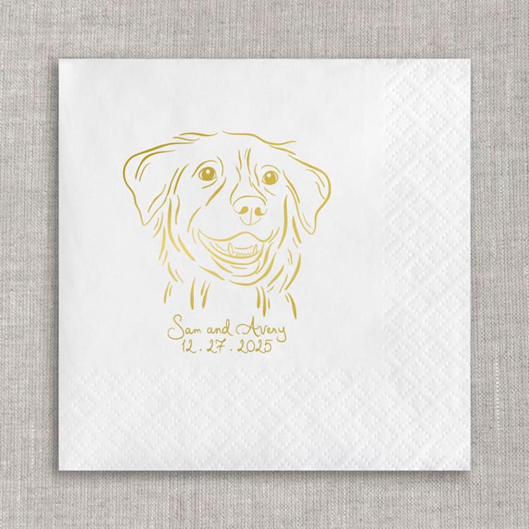"Custom pet portrait cocktail napkins - White Napkins (Set of 100)" - Napkins in white by Orchid Studio