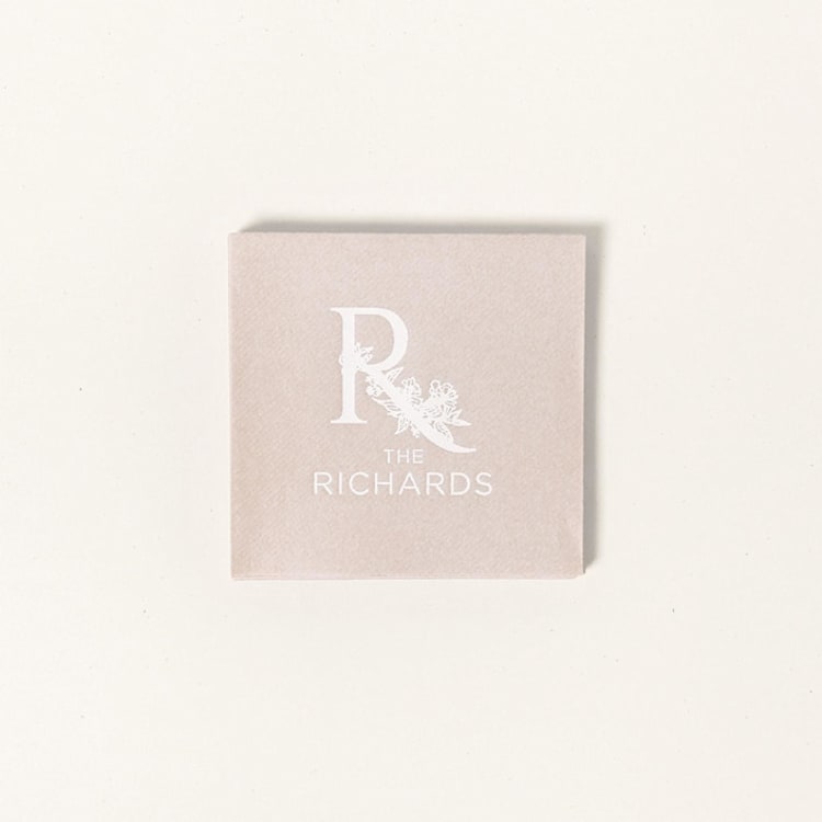 "Floral Family Name Napkin, cocktail size, set of 100" - Napkins in beige by ForYourParty