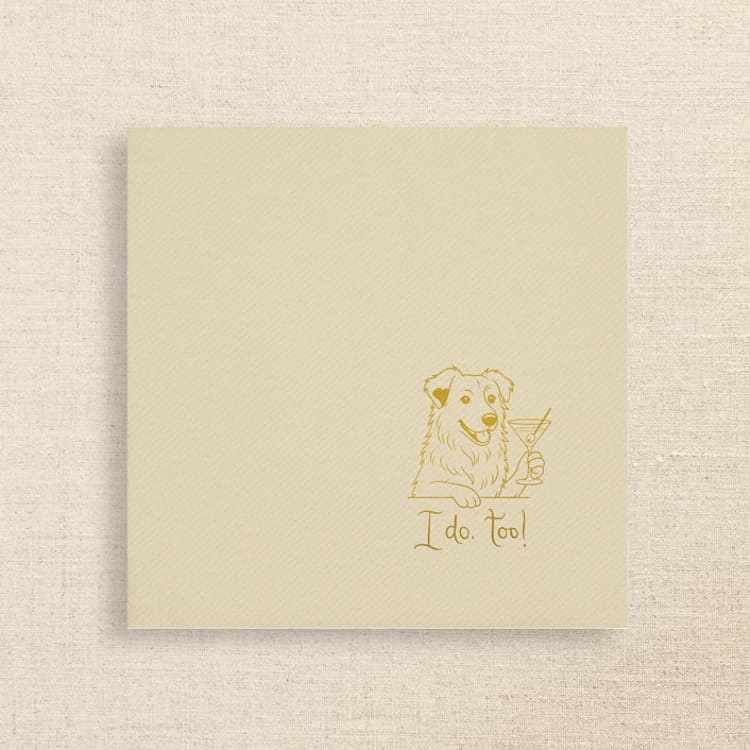"“I Do, Too!” Australian Shepherd Wedding Cocktail Napkins Champagne - Pack of 50" - Napkins in natural by Papel Custom Design