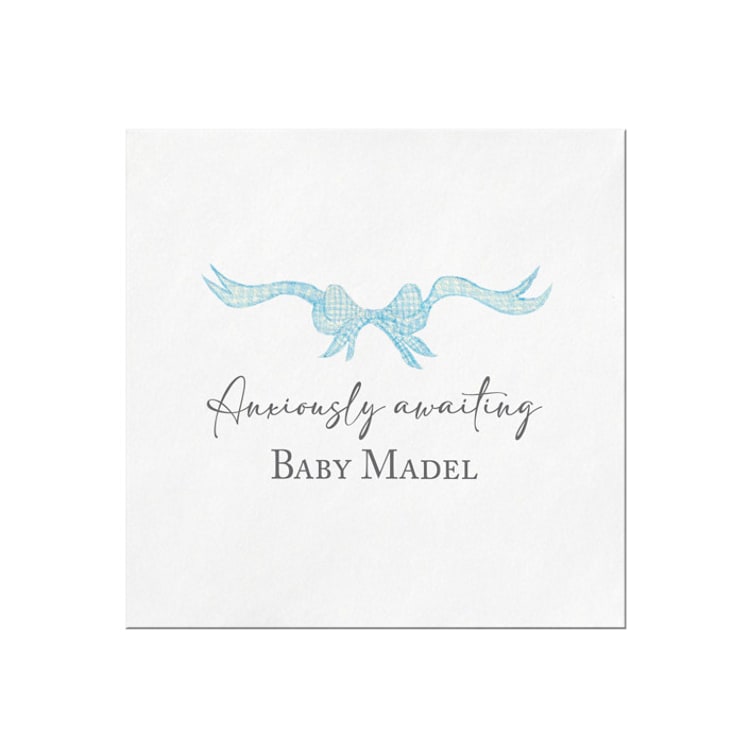 "Blue Gingham Bow Personalized Baby Shower Napkin" - Napkins in white by Papel Custom Design
