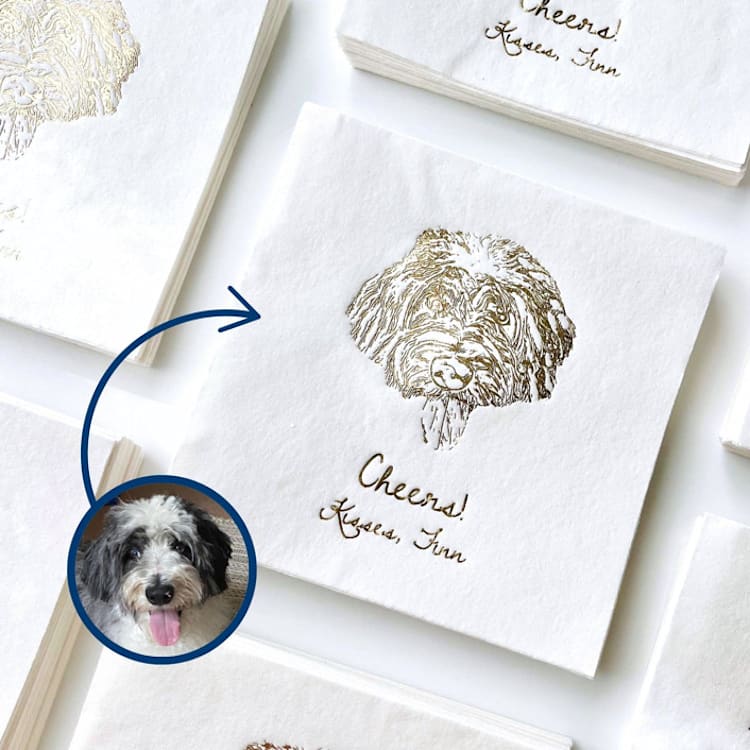 "Personalized Pet Portrait Bar Napkin | Set of 50 | Dog Illustration Cocktail Napkin" - Napkins in white by Alyssa Cook