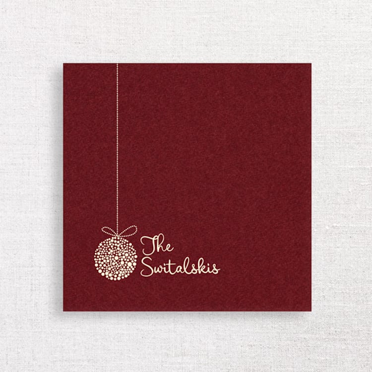 "Personalized Burgundy Holiday Cocktail Napkins with Ornament Icon | Pack of 50" - Napkins in red by Papel Custom Design