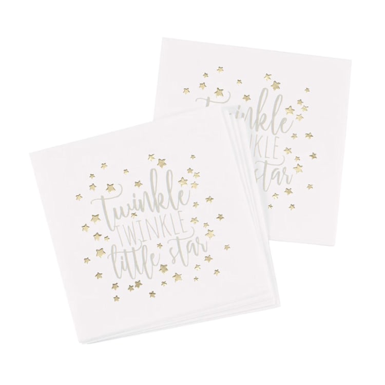 "Twinkle Twinkle Little Star Gender Neutral Gold Foil Baby Shower Napkins" - Napkins in white by Papel Custom Design