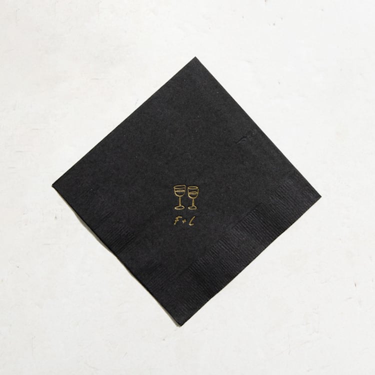 "Minimal Wine Glasses Napkin, cocktail size, set of 50" - Napkins in black by ForYourParty