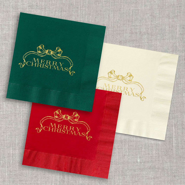 "Merry Christmas foil cocktail napkins - Assorted colors (Set of 20)" - Napkins in multicolorassorted-colors by Orchid Studio