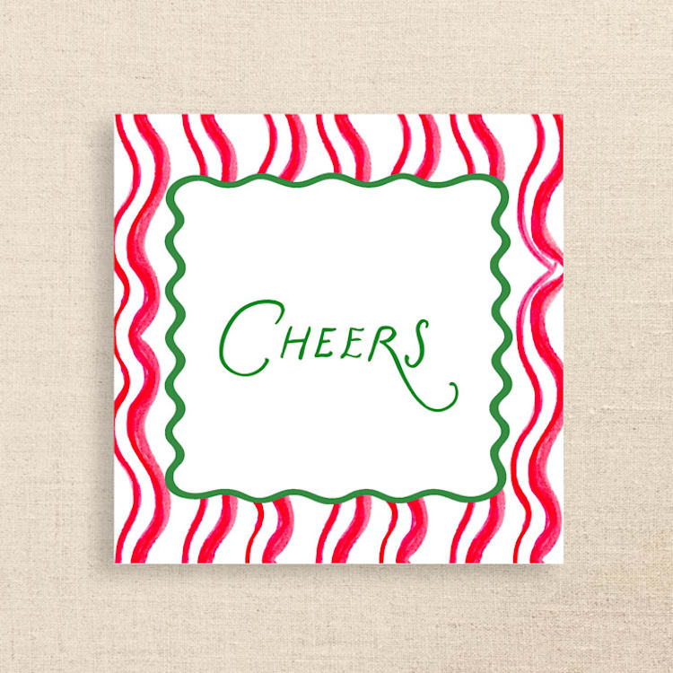 "Cheers Striped Personalized Cocktail Napkins | Pack of 50 premium quality" - Napkins in multicolor by Papel Custom Design