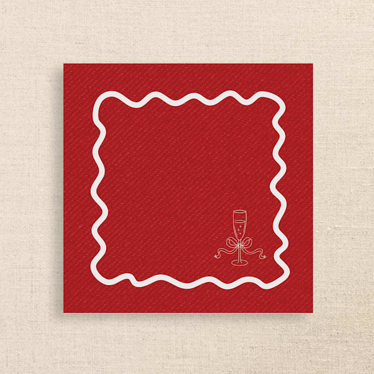 "Champagne Glass with Wavy Border Premium Red Cocktail Napkins - Set of 50 premium quality" - Napkins in red by Papel Custom Design