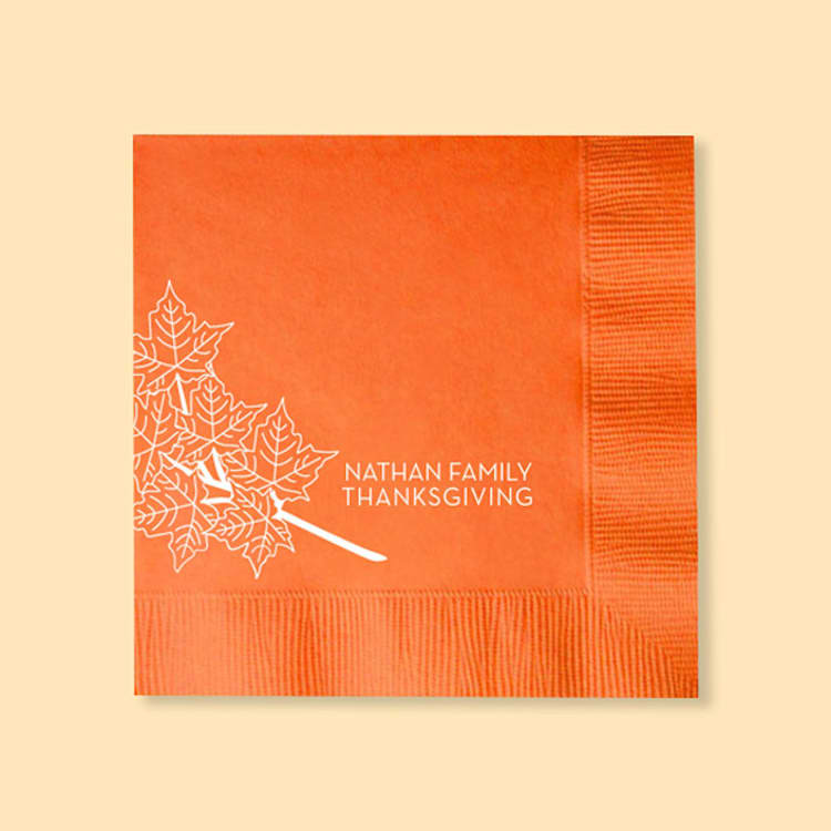 "Classic Thanksgiving Leaves Napkin, cocktail size, set of 100" - Napkins in orange by ForYourParty