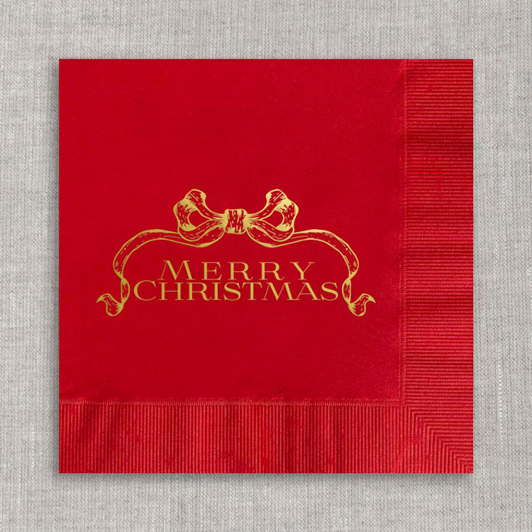 "Merry Christmas foil cocktail napkins - Red Napkins (Set of 20)" - Napkins in red by Orchid Studio