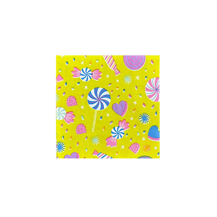 "It's A Birthday Candy Print Petite Napkins - Set of 16" - Napkins in yellow by Jollity and Co