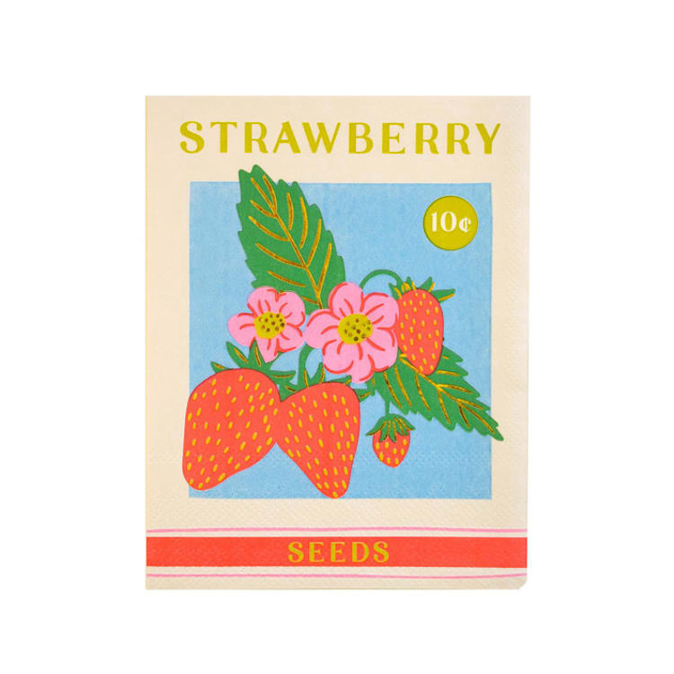 "In Bloom Strawberry Seed Packet Large Napkins - Set of 16" - Napkins in multicolorassorted-colors by Jollity and Co
