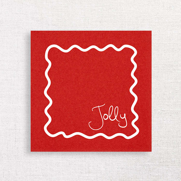 "Jolly Squiggle Border Premium Cocktail Napkins | Pack of 50 premium quality" - Napkins in red by Papel Custom Design