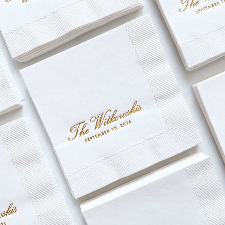 "Custom Wedding Cocktail Napkin | Set of 50 | Choose Your Foil Color" - Napkins in white by Alyssa Cook