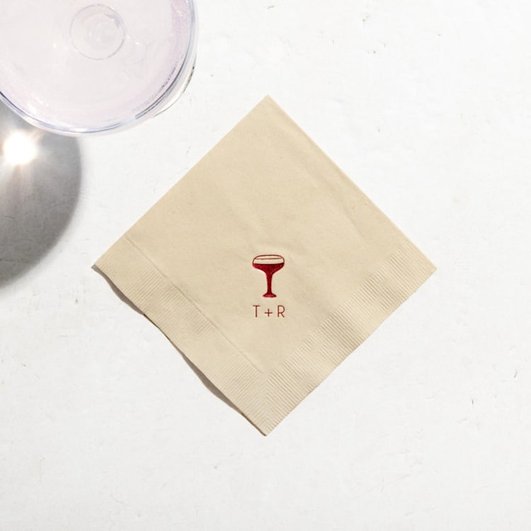 "Minimal Cocktail Glass Napkin, cocktail size, set of 50" - Napkins in beige by ForYourParty