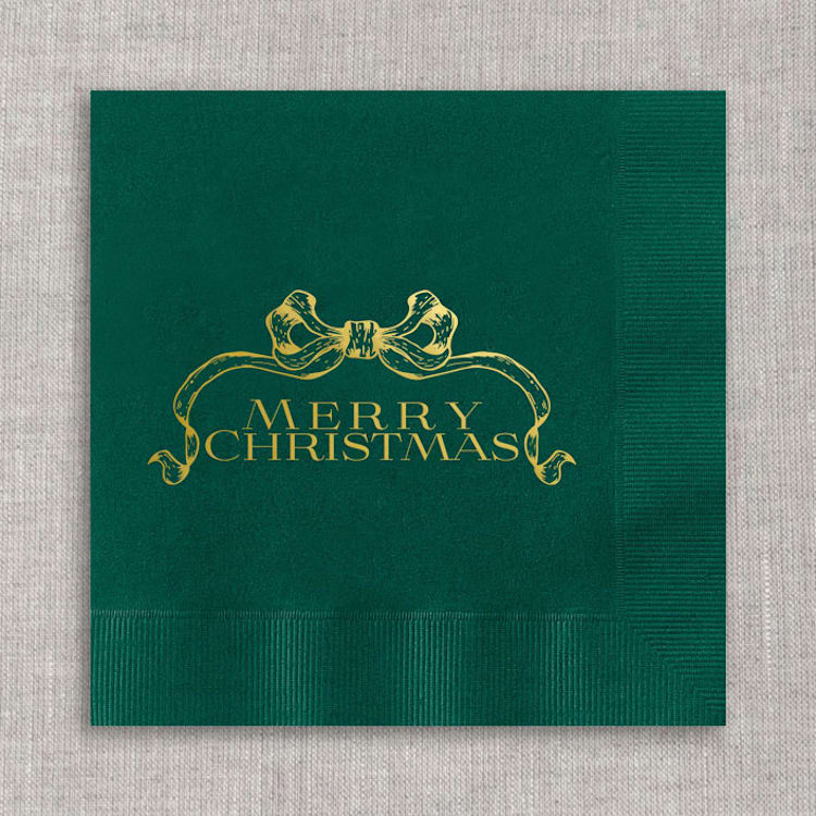 "Merry Christmas foil cocktail napkins - Green Napkins (Set of 20)" - Napkins in green by Orchid Studio