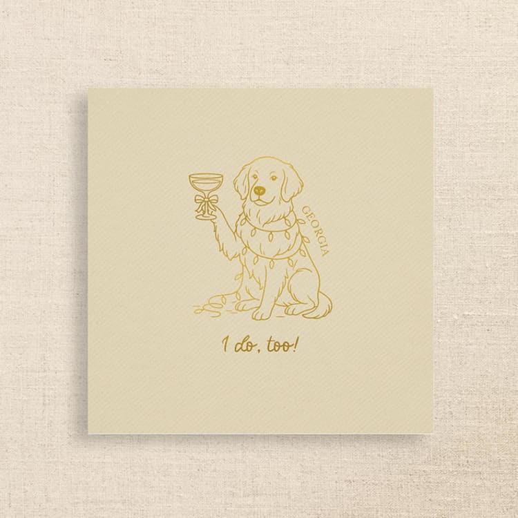 "Personalized Golden Retriever with Pet Name Holiday Wedding Napkin - “I Do, Too!” - Pack of 50" - Napkins in beige by Papel Custom Design